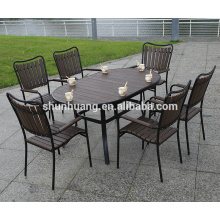 Good price plastic  wood round dining set brown wood garden furniture